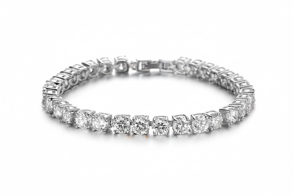“Buy Iced Out Hip Hop Bracelet: Single Row Rhinestone Tennis Charm & Zirconia Link Chain”