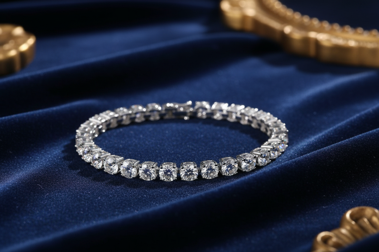 “Buy Iced Out Hip Hop Bracelet: Single Row Rhinestone Tennis Charm & Zirconia Link Chain”