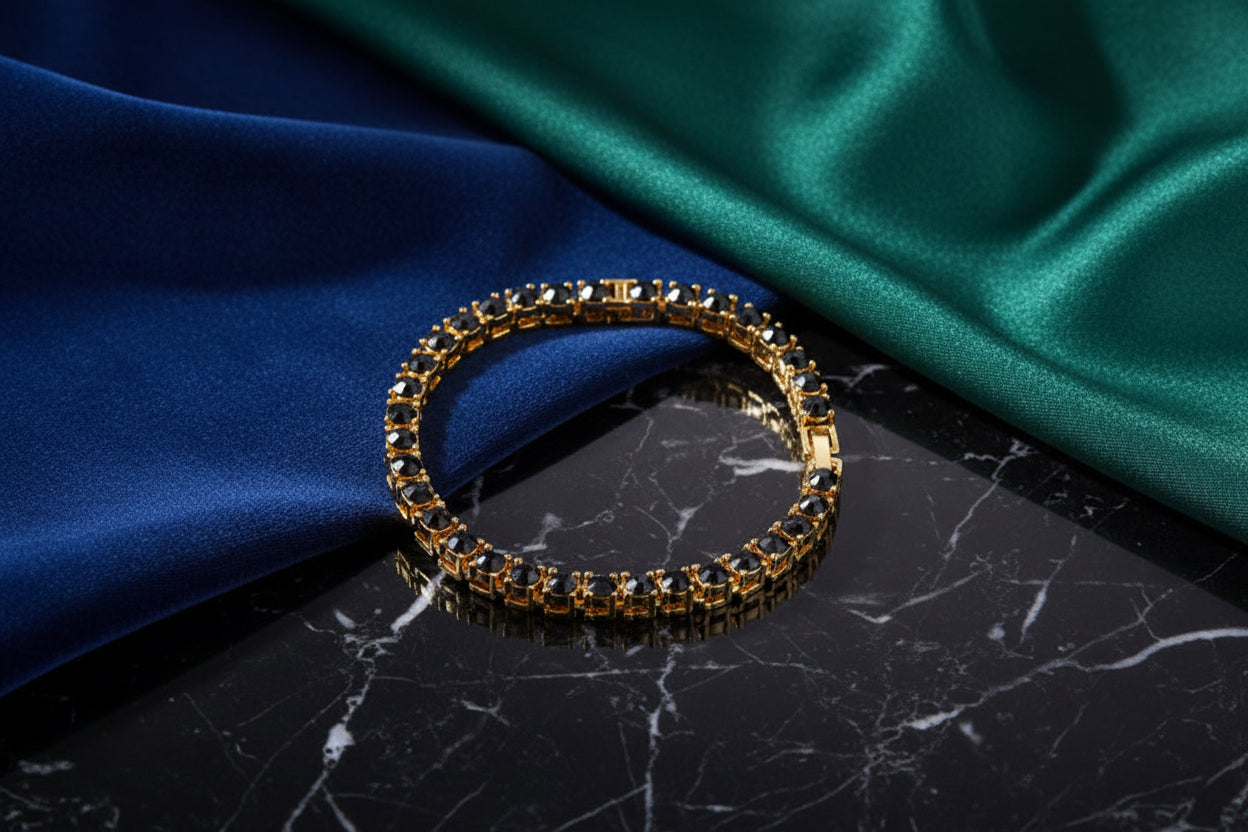 “Buy Iced Out Hip Hop Bracelet: Single Row Rhinestone Tennis Charm & Zirconia Link Chain”