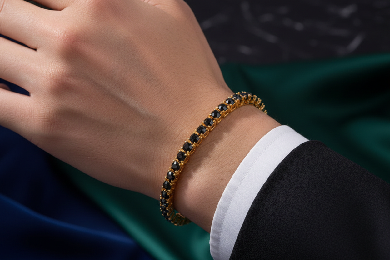 “Buy Iced Out Hip Hop Bracelet: Single Row Rhinestone Tennis Charm & Zirconia Link Chain”