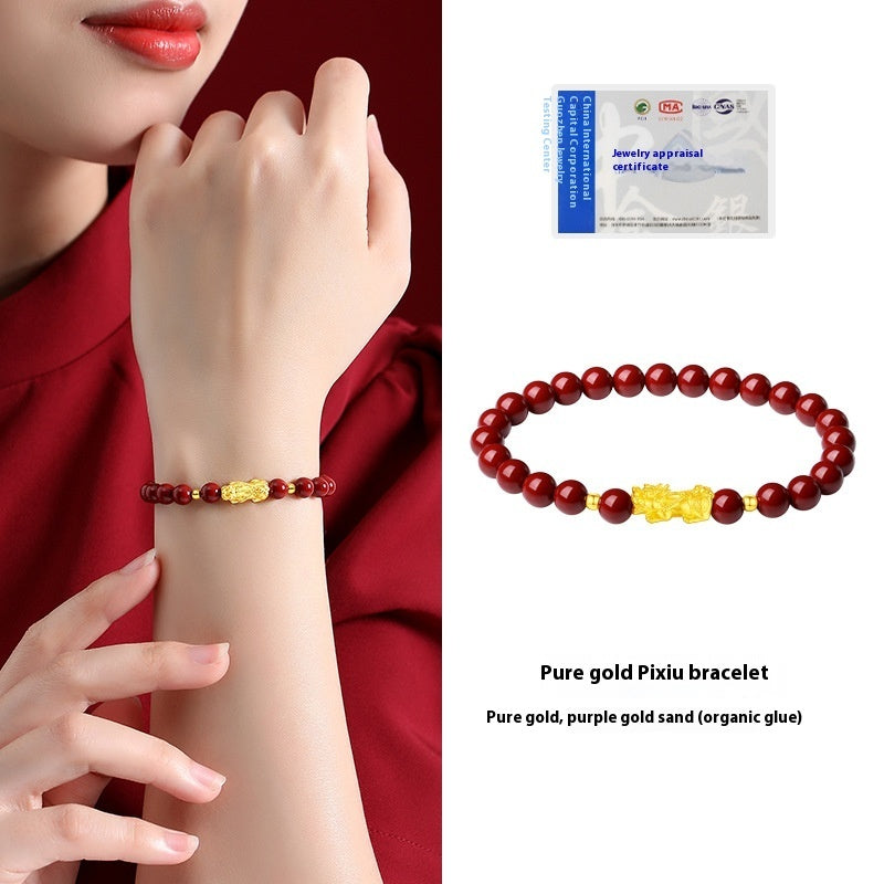 Gold Pure Gold Pi Xiu Bracelet Female Cinnabar