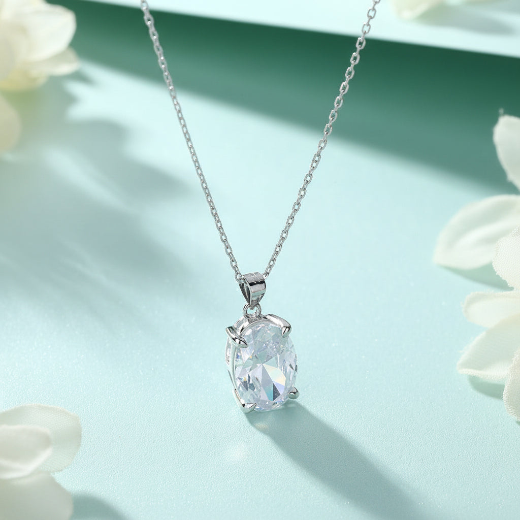 “Elegant Oval Gem Pendant Necklace and Stud Earrings Set for Women”