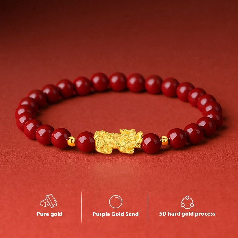 Gold Pure Gold Pi Xiu Bracelet Female Cinnabar