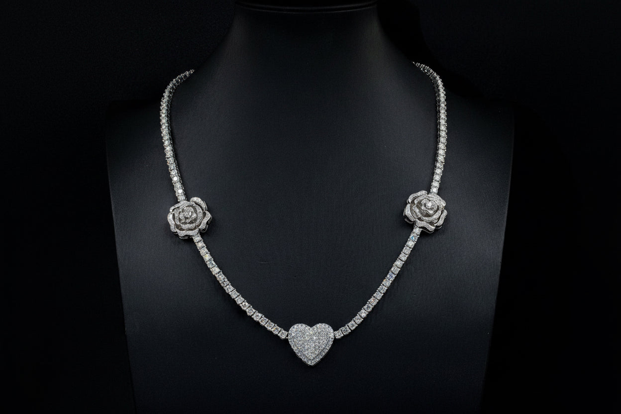 925 Silver Set Moissani Hip-hop Personalized Rose Necklace