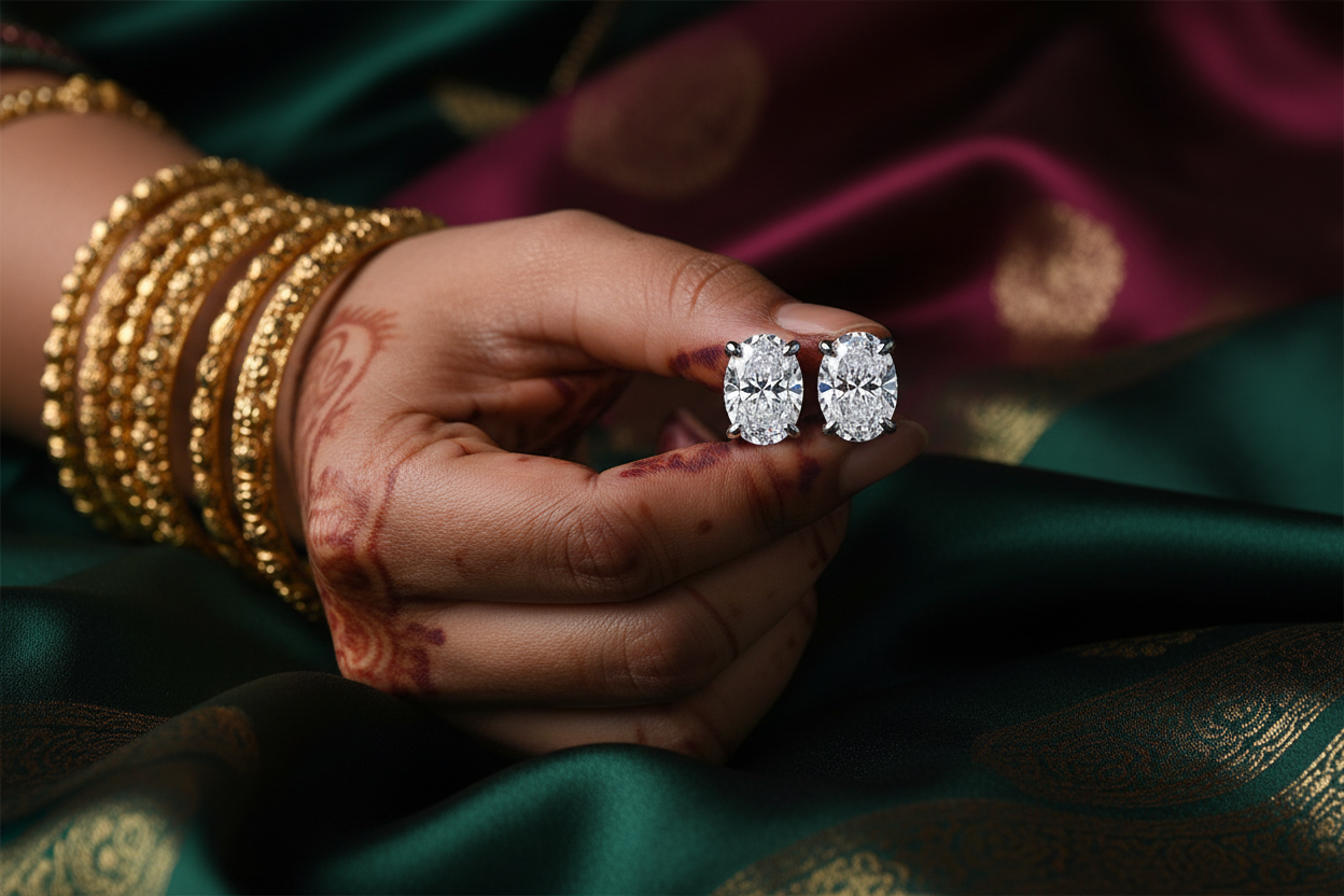 “Elegant Oval Gem Pendant Necklace and Stud Earrings Set for Women”